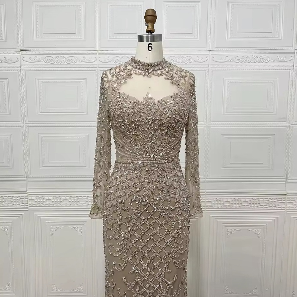 Elegant Beaded Long Sleeve Dress